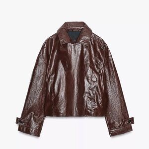 🔥Zara Viral Dark Brown Vegan  Leather bomber Jacket